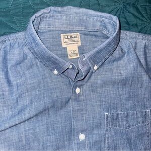 L.L. Bean Men's Short Sleeve Button up Blue/denim Shirt XL